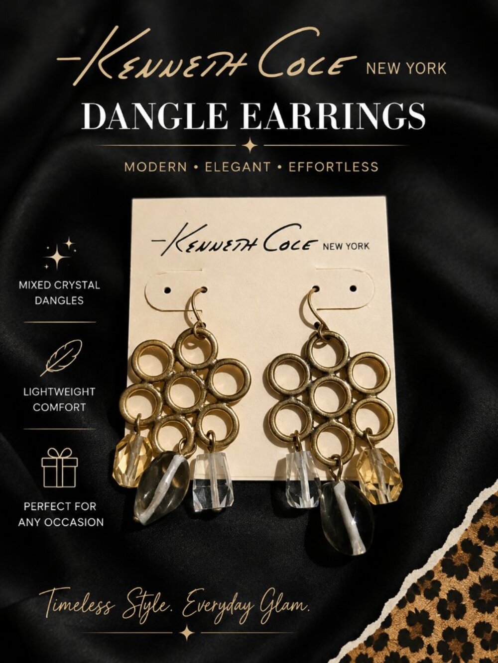 Kenneth Cole New York Gold-Tone Crystal Dangle Earrings NWT